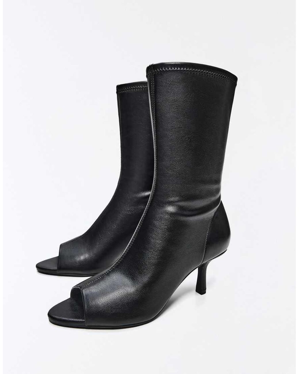 Bershka Black Peep Toe Heeled Ankle Boots