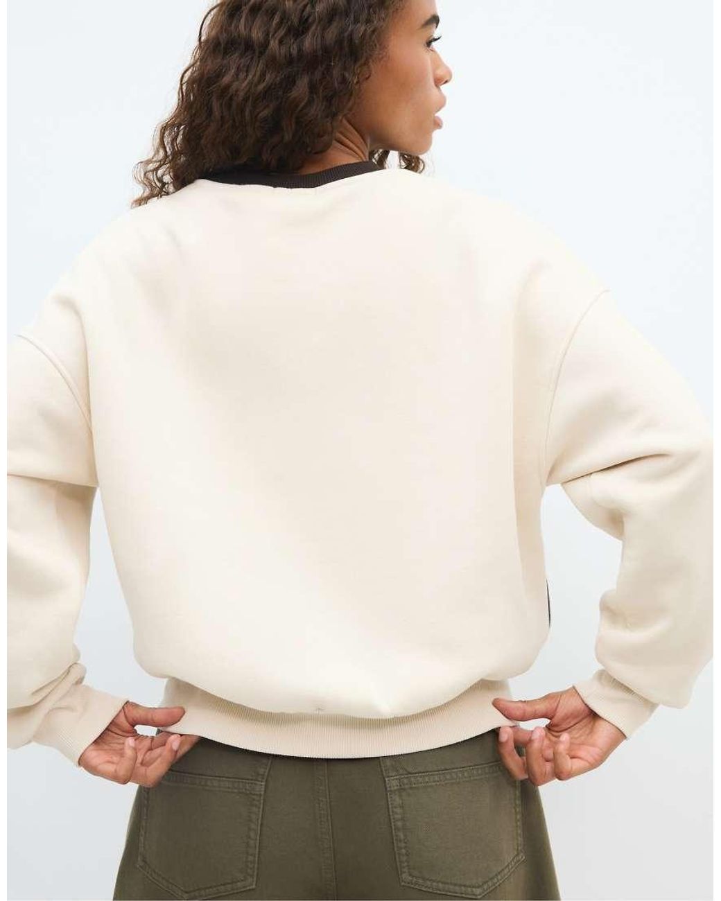 Stradivarius Green Contrast Collar Sweatshirt