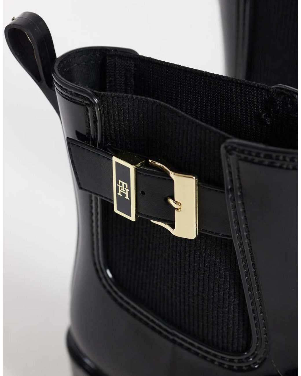 Tommy Hilfiger Black Oksana Glossy Ankle Boots With Buckles
