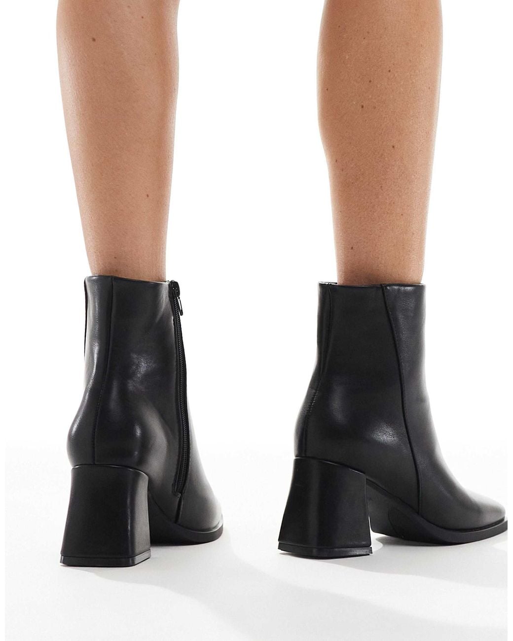 SEQWL Black Block Heeled Mid Ankle Boots