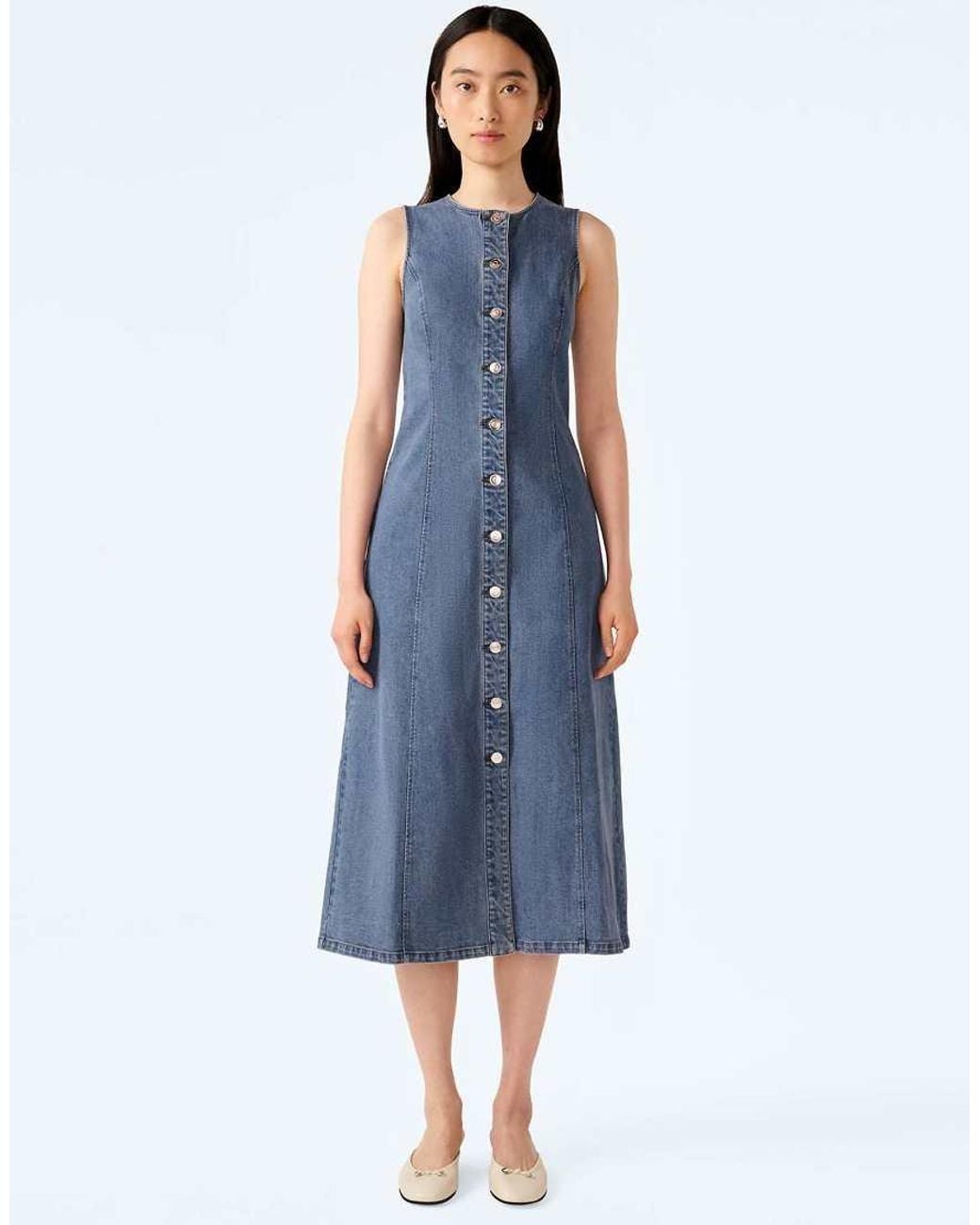 OMNES Blue Dresses Carter Sleeveless Denim Midi Dress