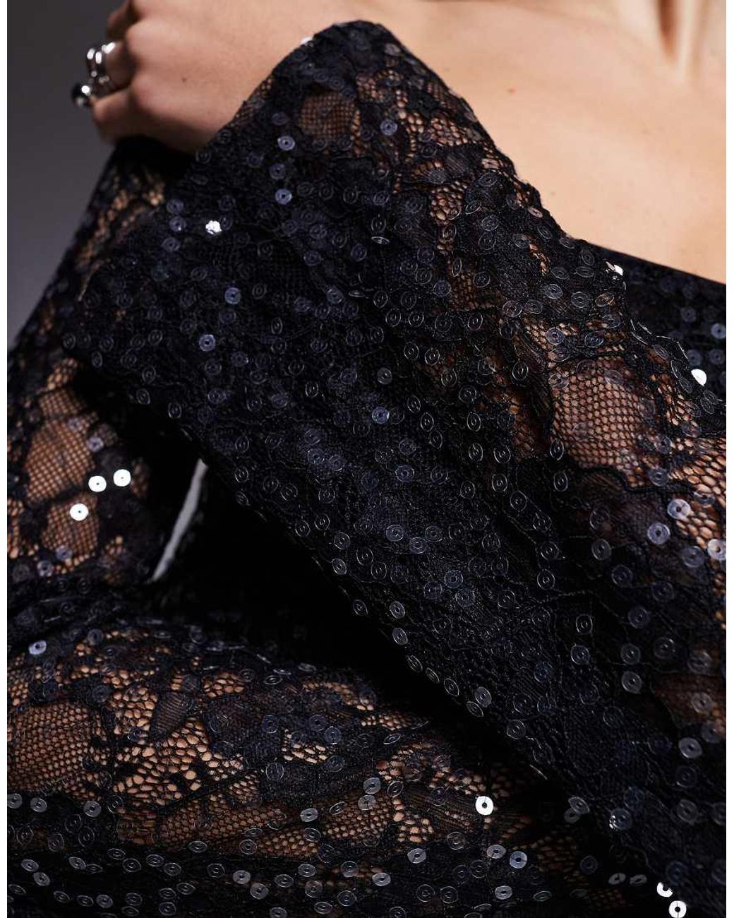 ASOS Black Sequin Square Neck Mini Dress With Fluted Sleeves