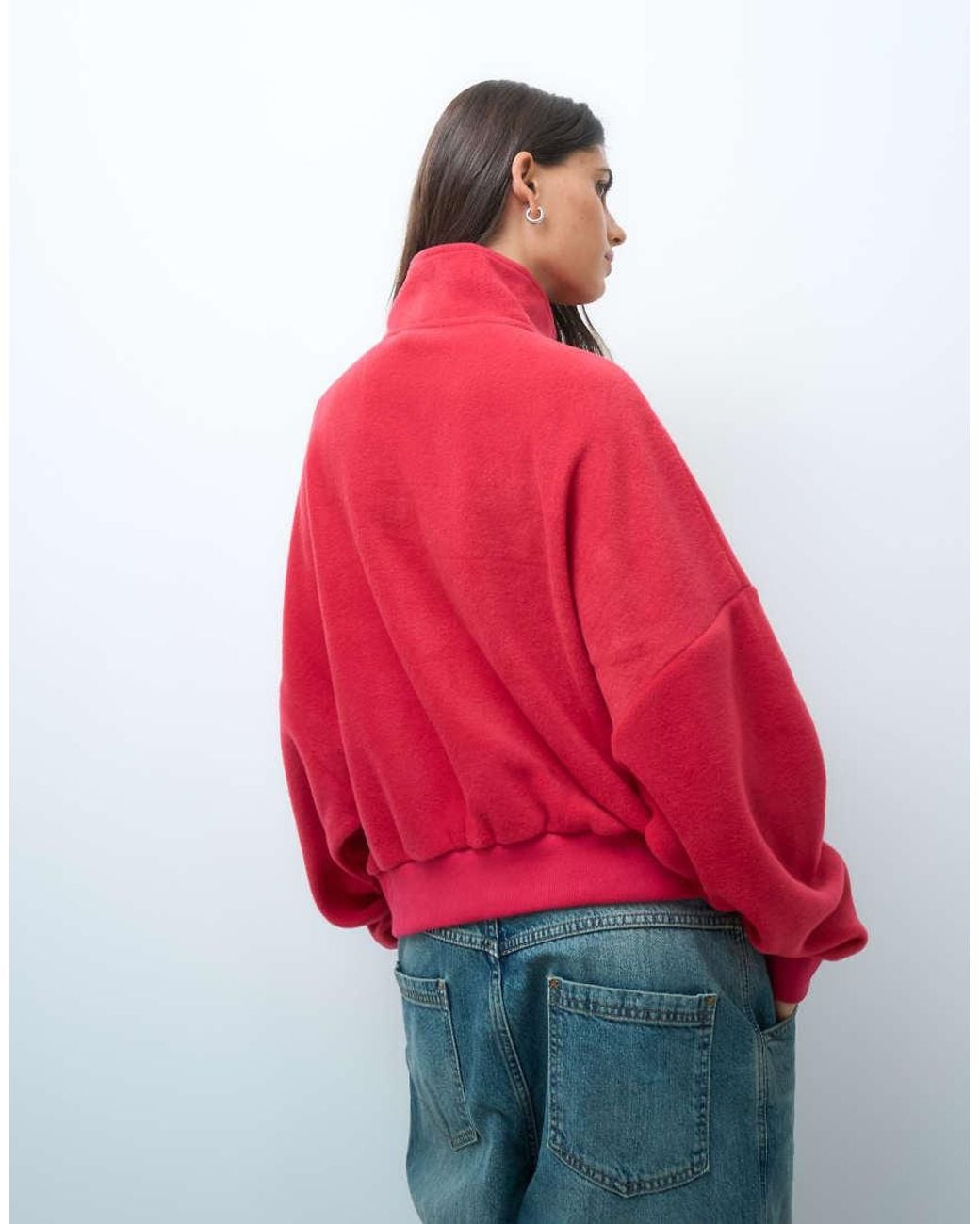 ASOS Red Weekend Collective Half Zip Polar Fleece With Stripe Logo Detail