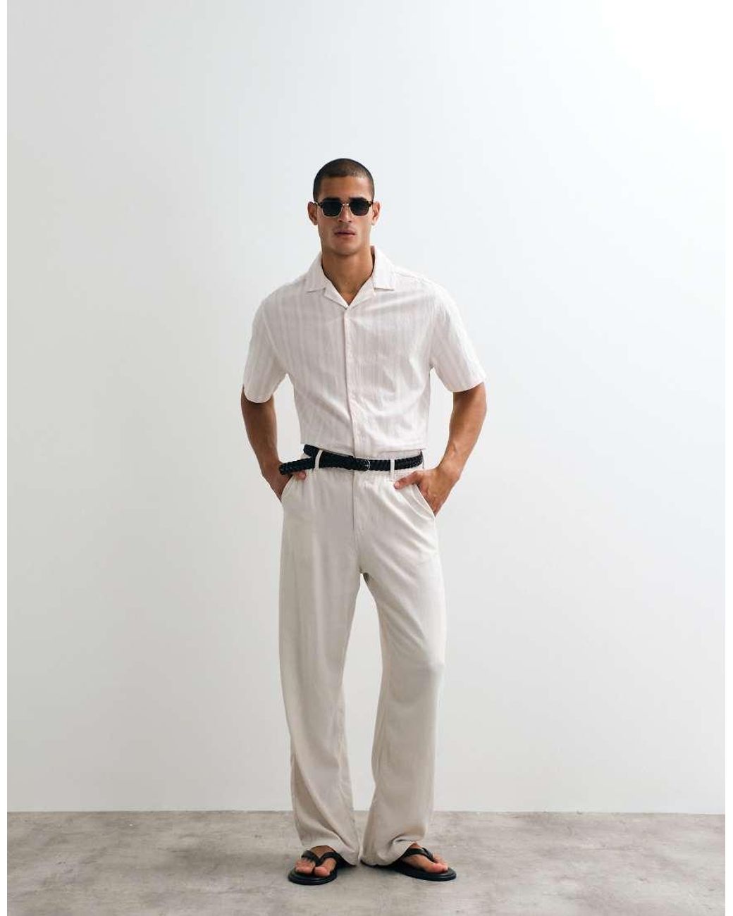 ASOS White Relaxed Linen Look Stripe Shirt for men