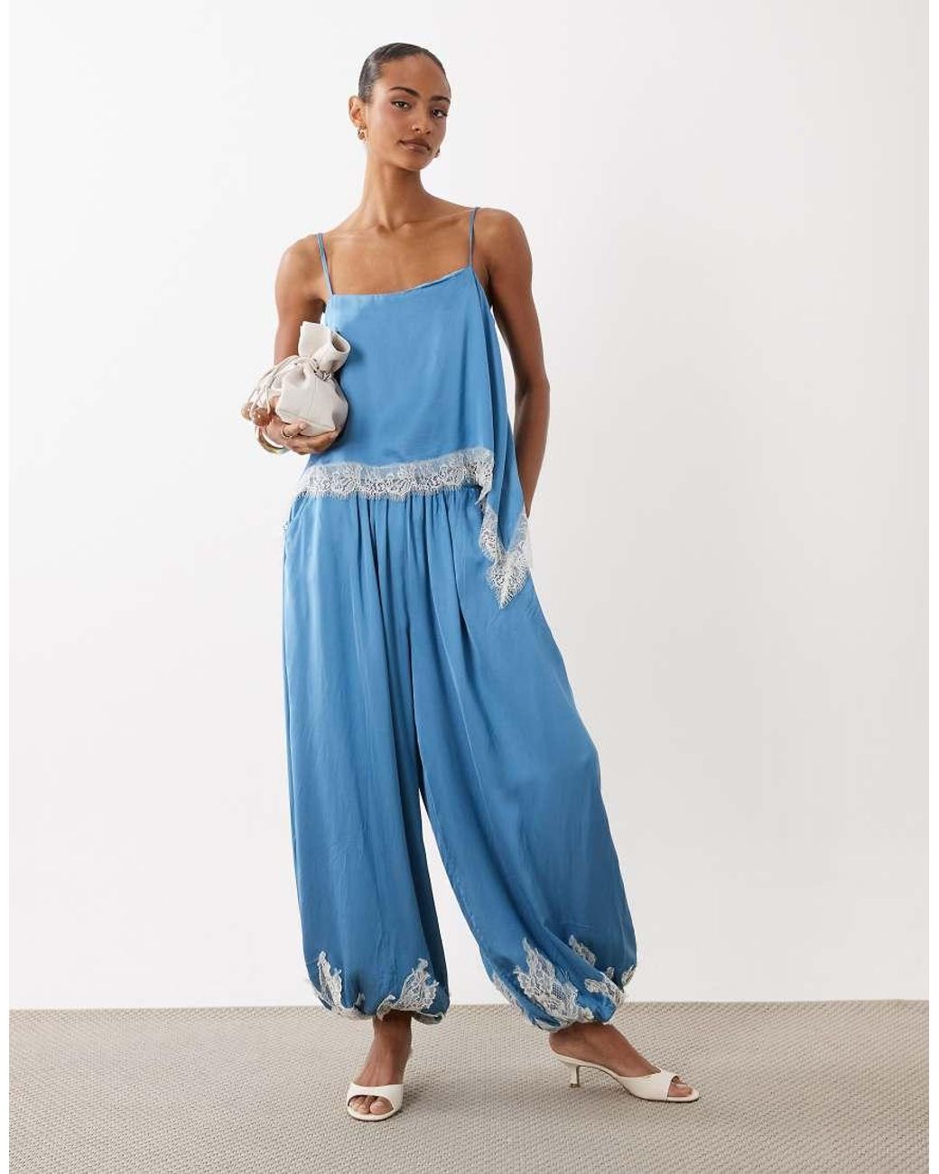 Never Fully Dressed Blue Cami Top With Lace Hem