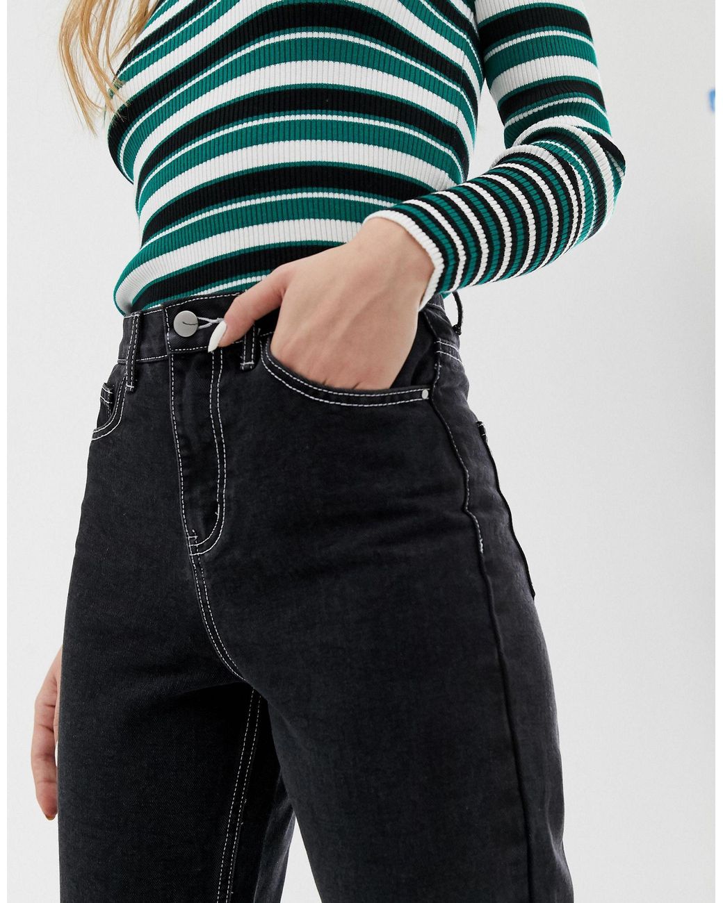 ONLY Denim Contrast Stitch Mom Jean in Black | Lyst UK