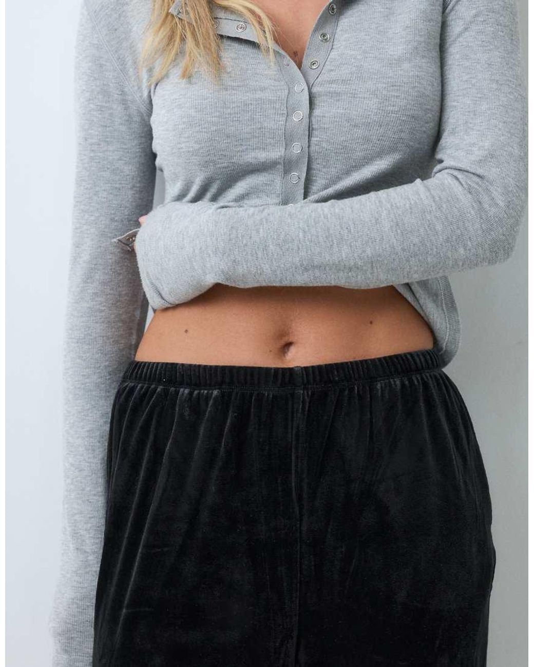 Vila Gray Lace Trim Wide Leg Velvet Trousers
