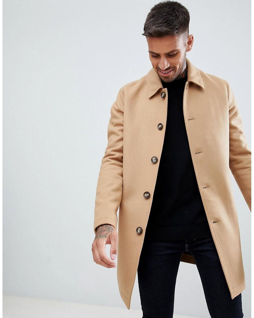 ASOS Wool Mix Trench Coat In Camel in Natural for Men | Lyst