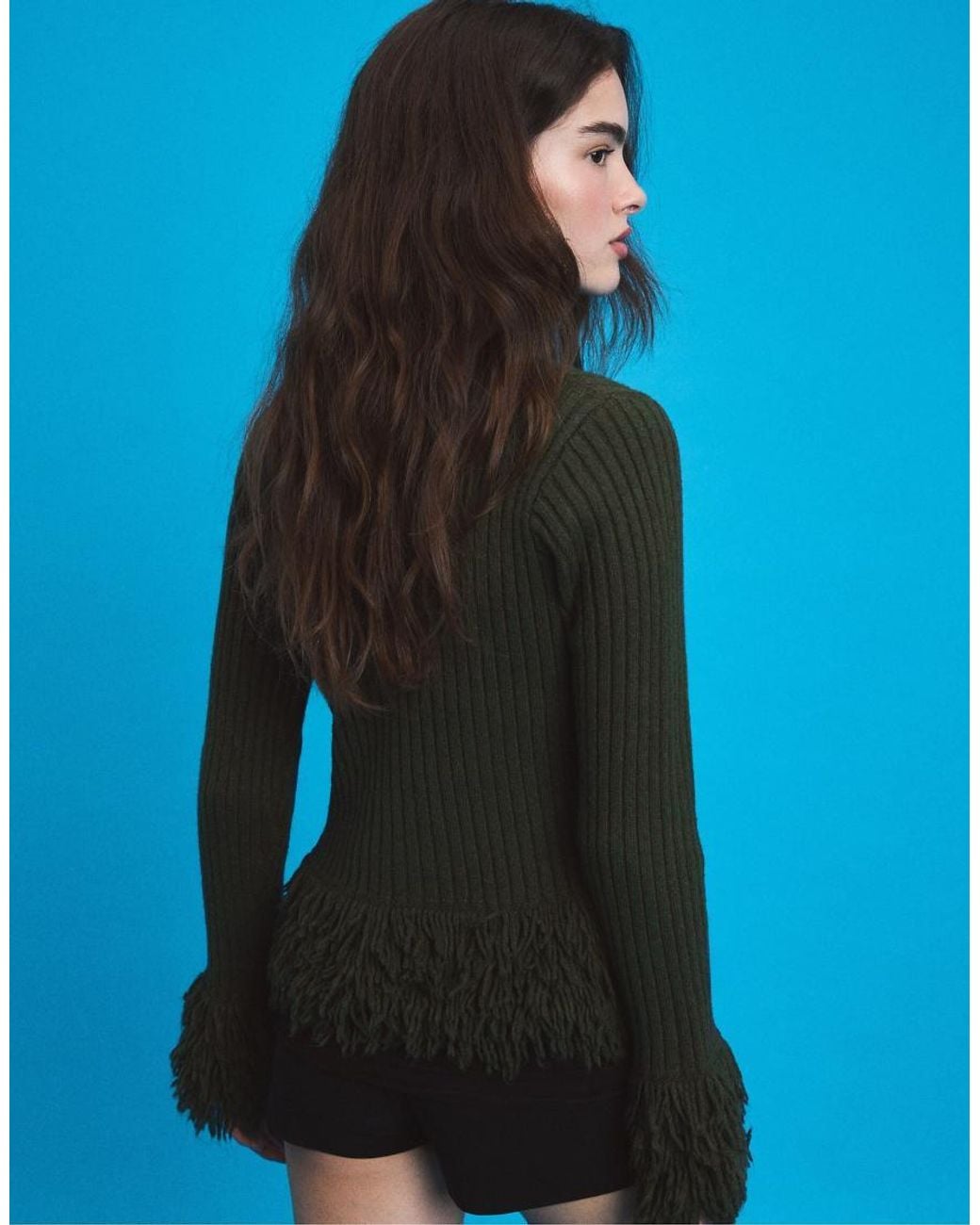 Stradivarius Blue Fringed Knit Cardigan