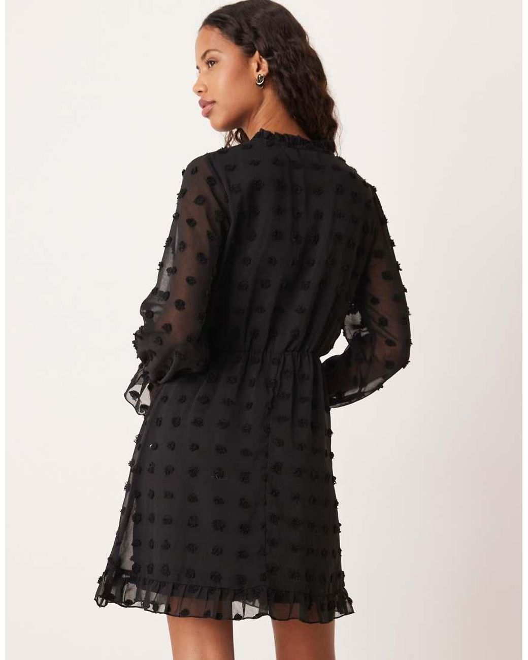 Vila Black Dobby Mesh Long Sleeve Mini Dress