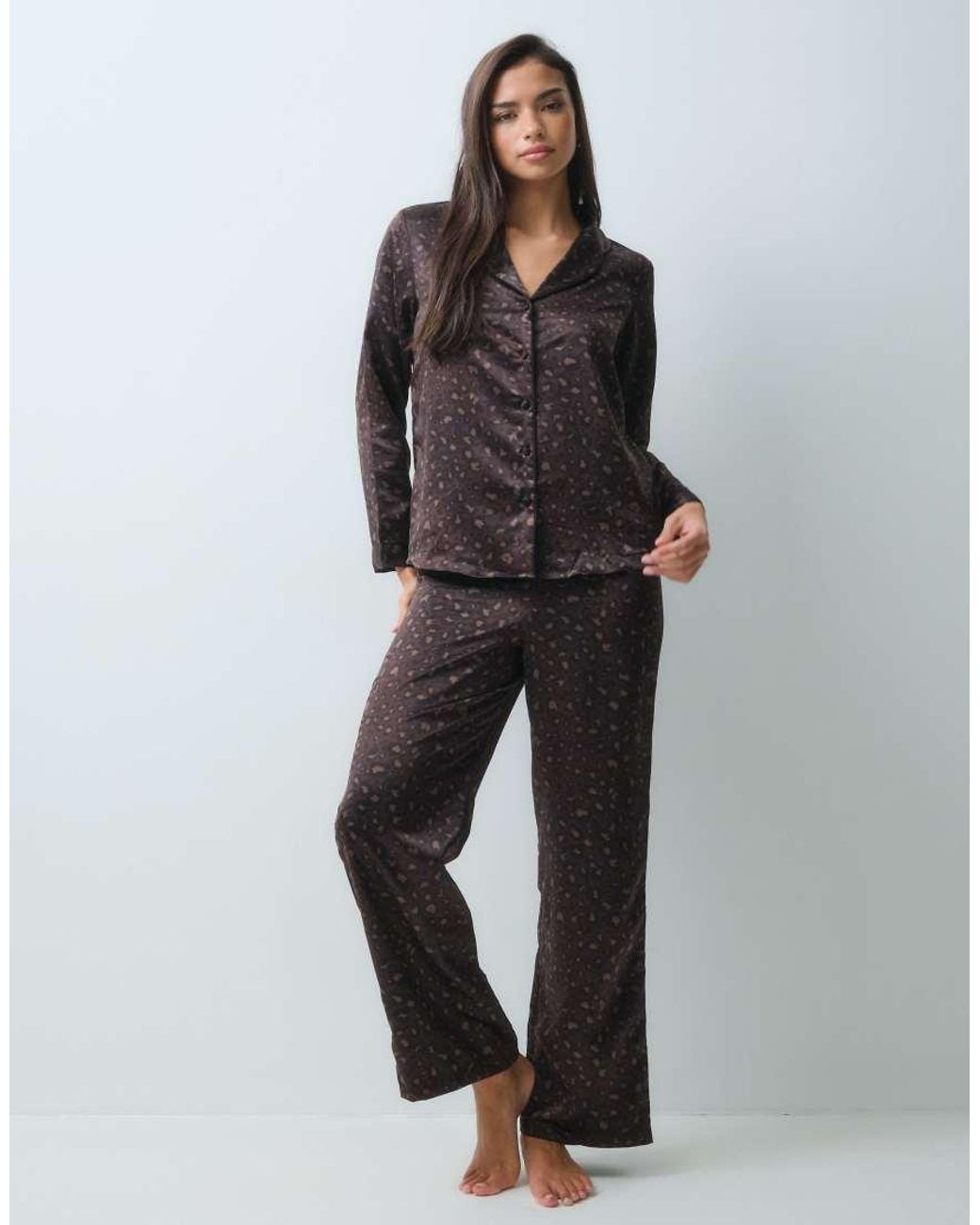 New Look Black Satin Revere Pyjamas