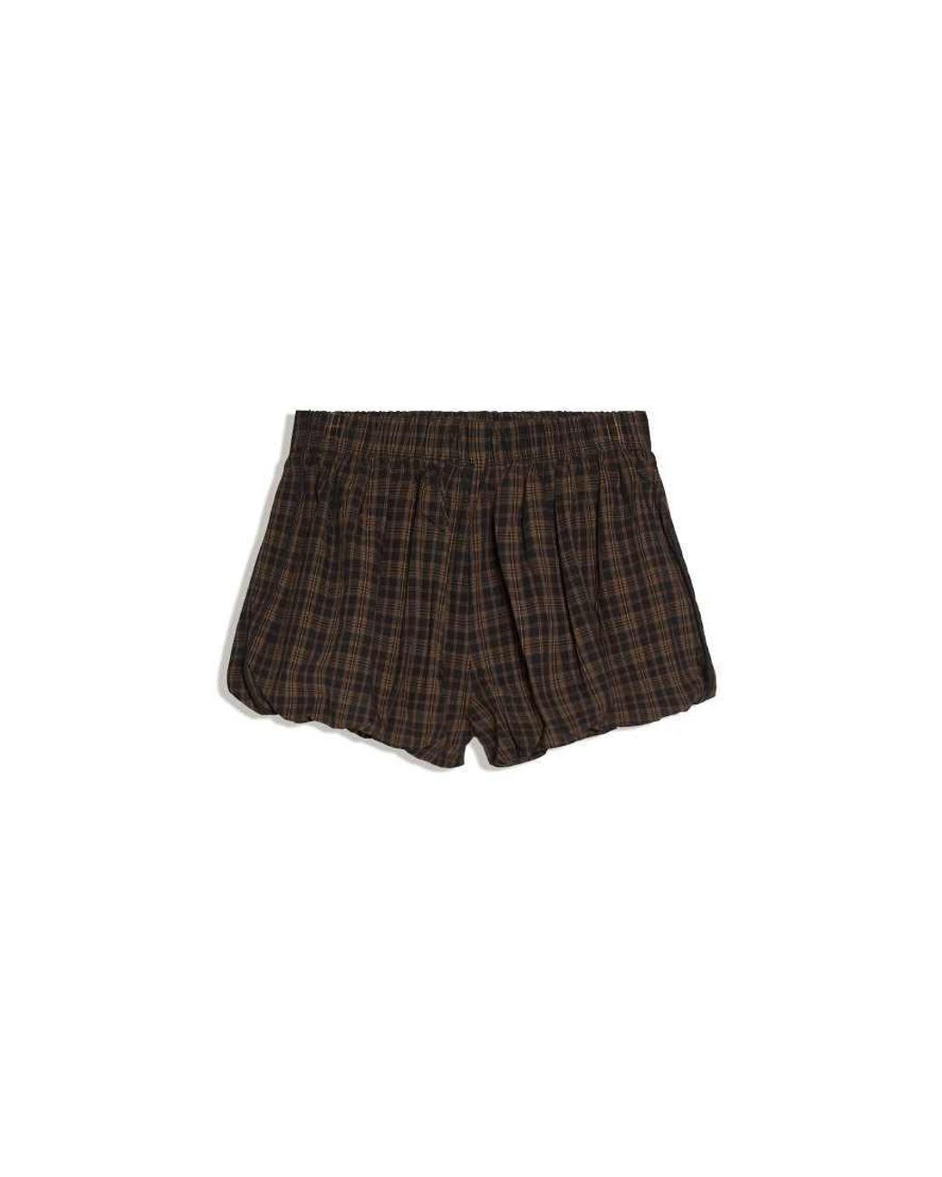 Bershka Black Check Balloon Mini Shorts