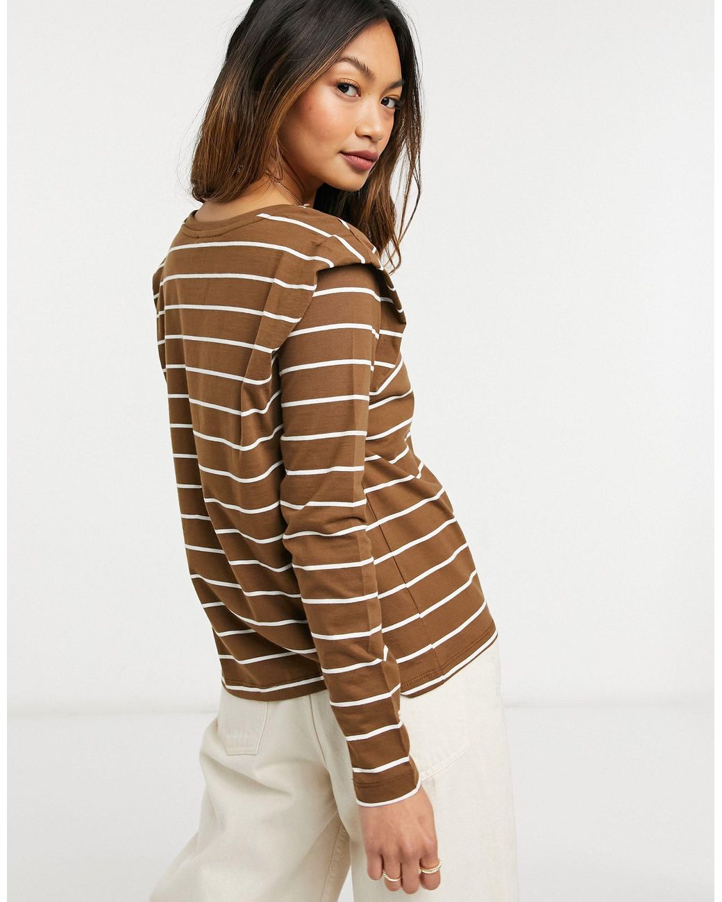 Mango Stripe Long Sleeve T-shirt in Brown | Lyst Canada