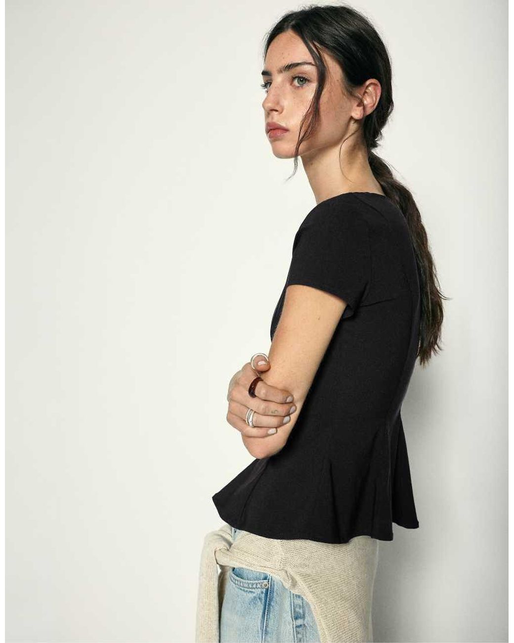 Pull&Bear Black Peplum Top
