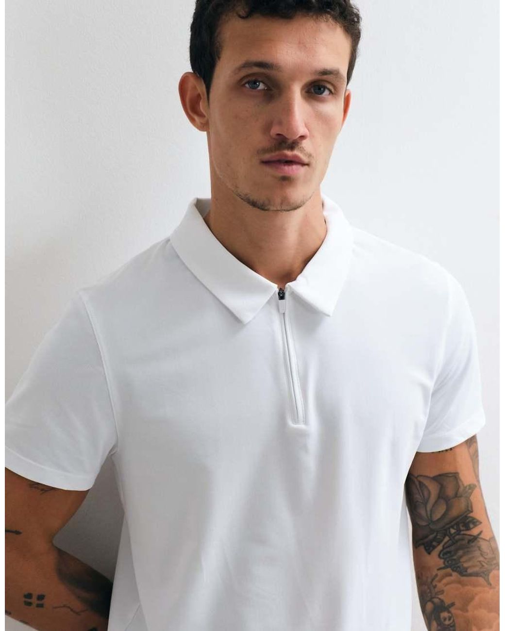 4505 White Quick Dry Performance Polo With Zip Neck for men
