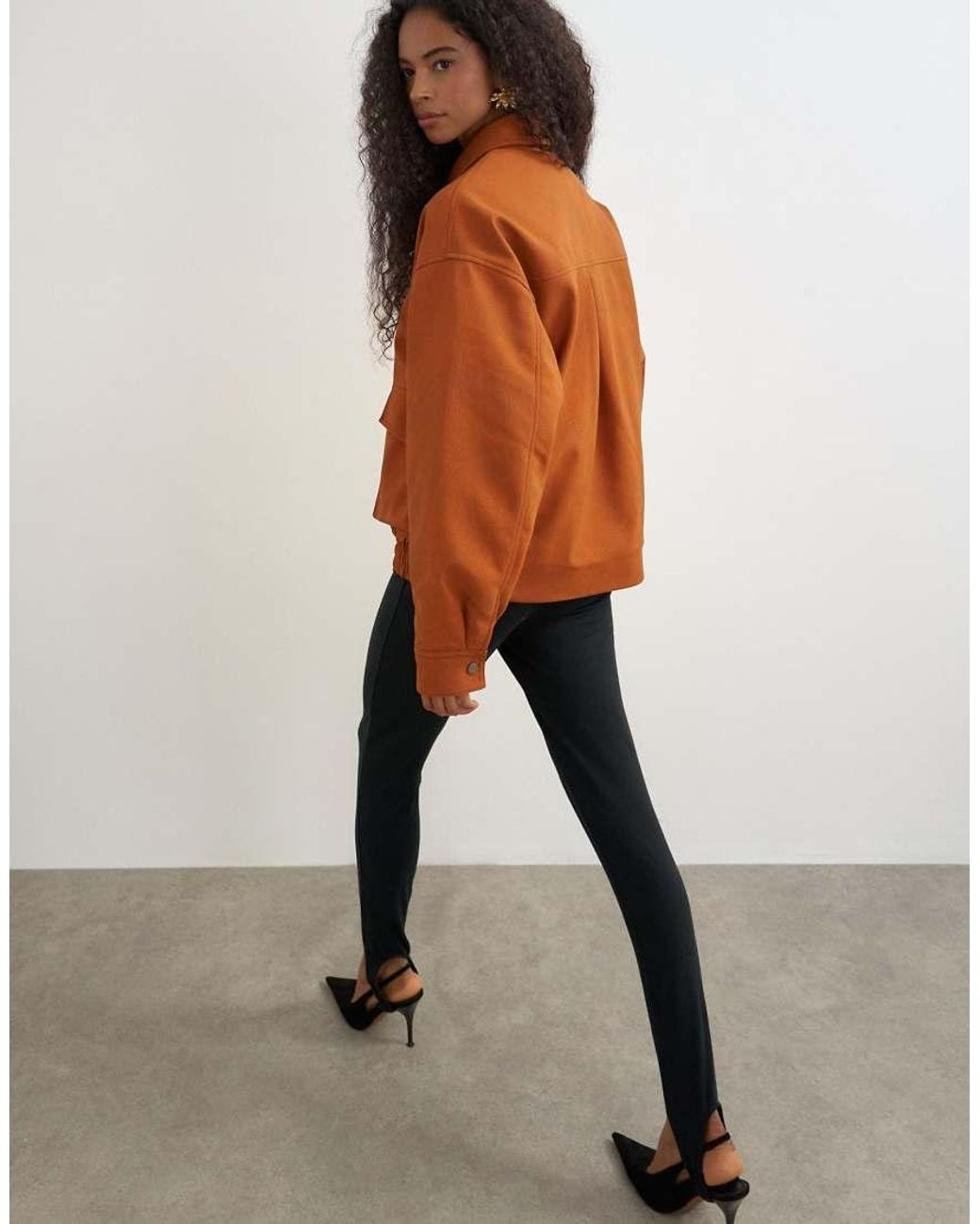 TOPSHOP Brown Faux Leather Oversized Bomber Jacket