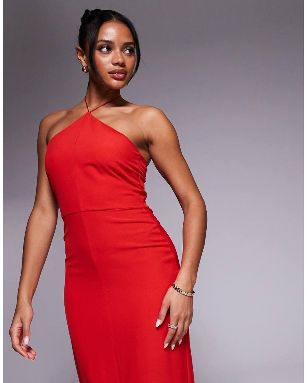 Vesper Red Halter Neck Maxi Dress With Split
