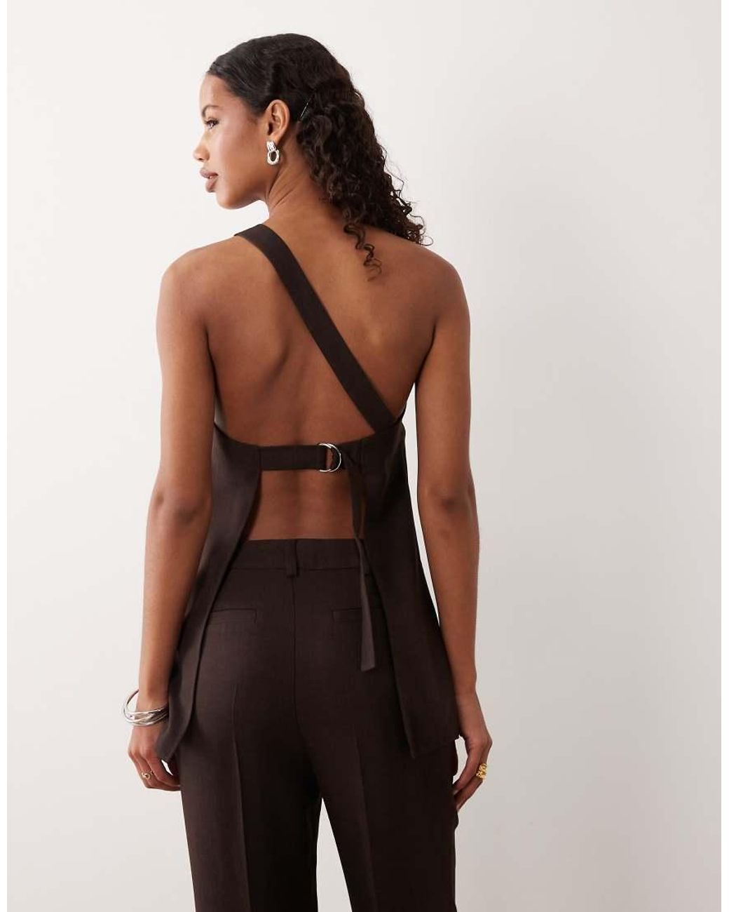ASOS Brown Tailored One Shoulder Top