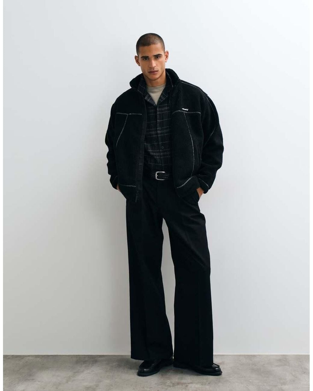 Obey Black Axis Sherpa Zip Through Jacket for men