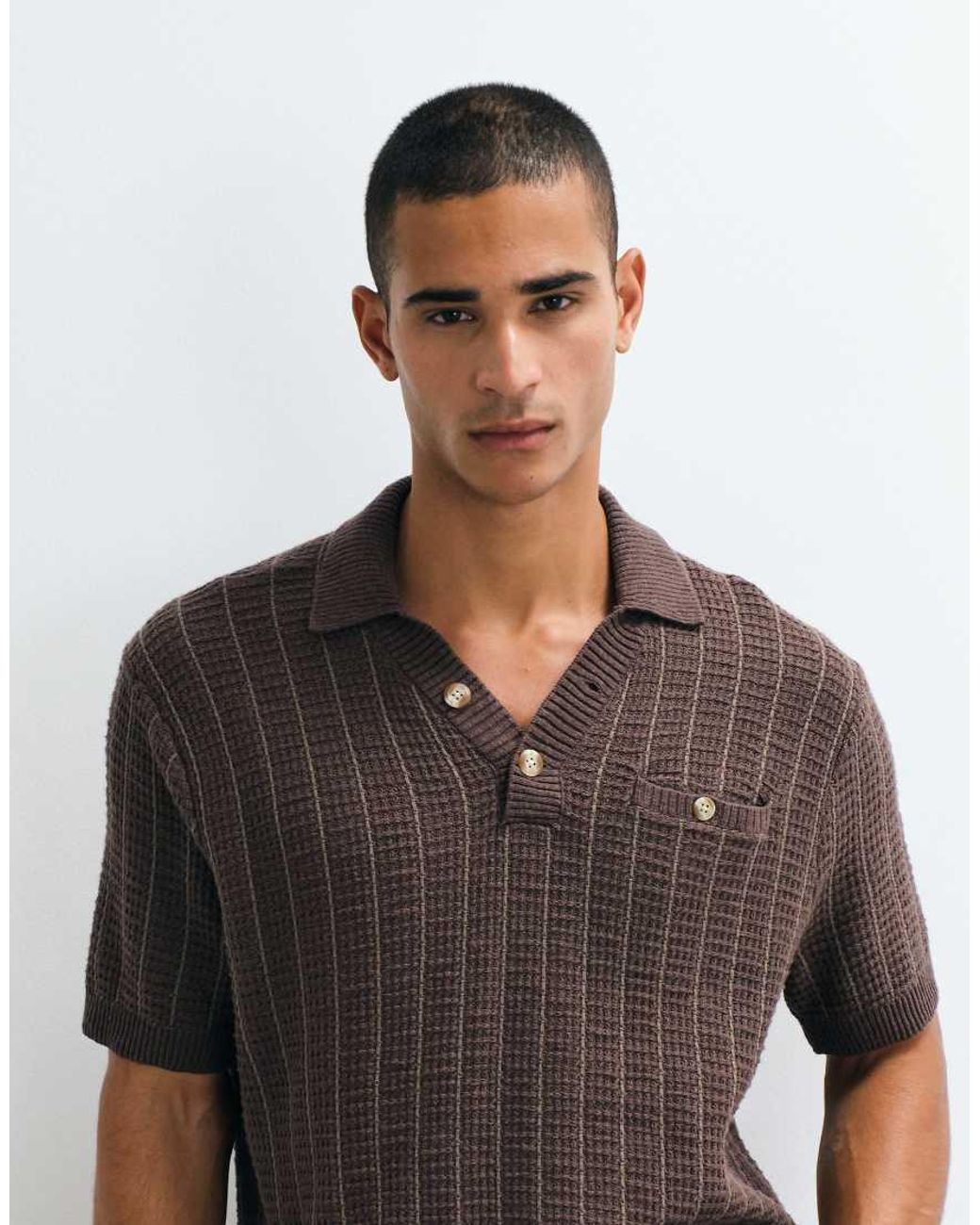 Abercrombie & Fitch Gray Knitted Button Up Polo for men