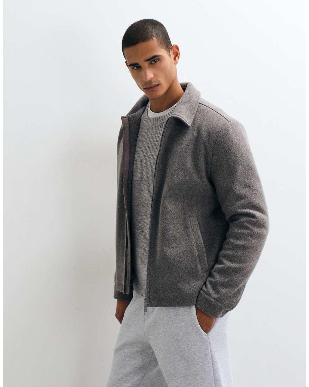 Threadbare Gray Faux Wool Zip Through Jacket for men