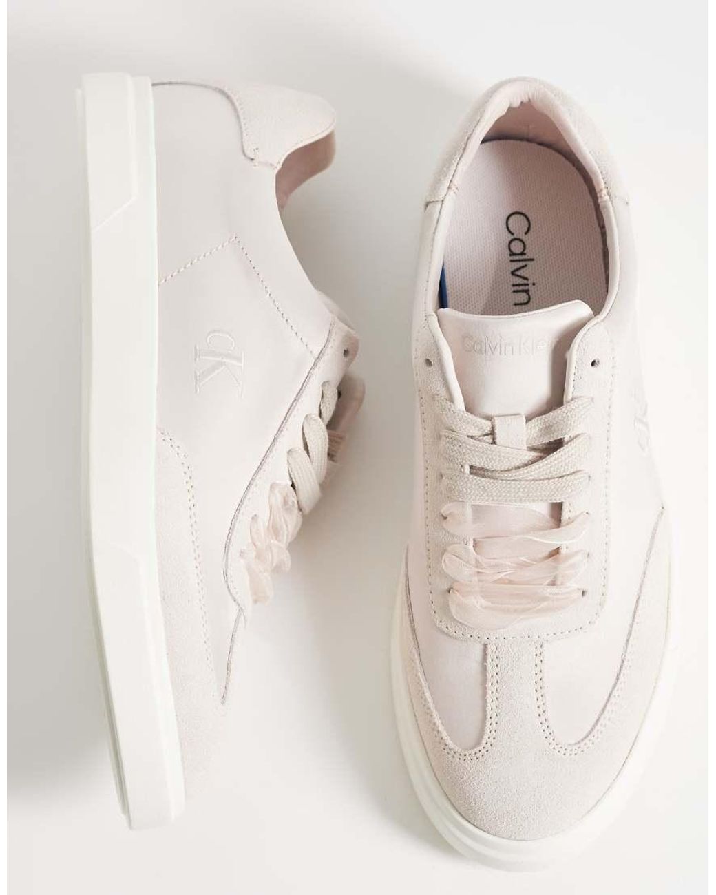 Calvin Klein White Satin Mix Cupsole Sneakers