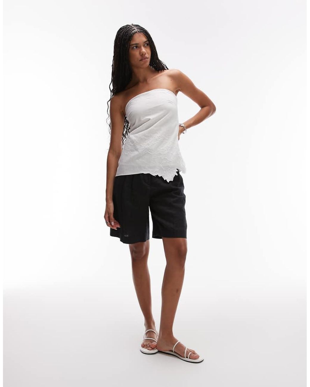 TOPSHOP White Embroided Cutwork Floral Bandeau Top