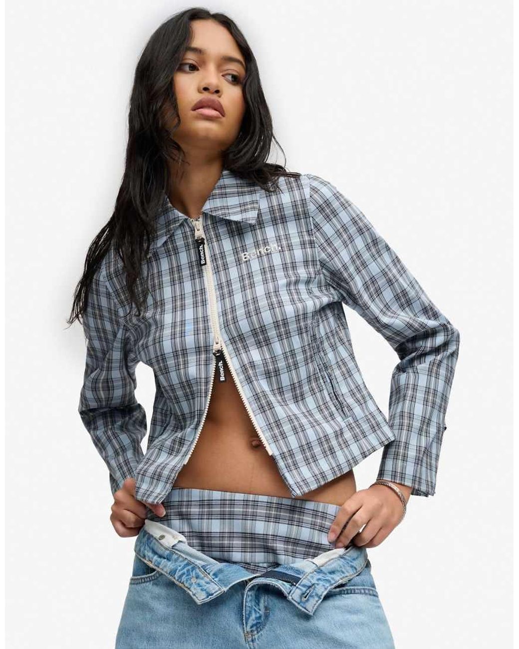 Bench x Superdry & Co Blue Double Zip Collared Check Jacket