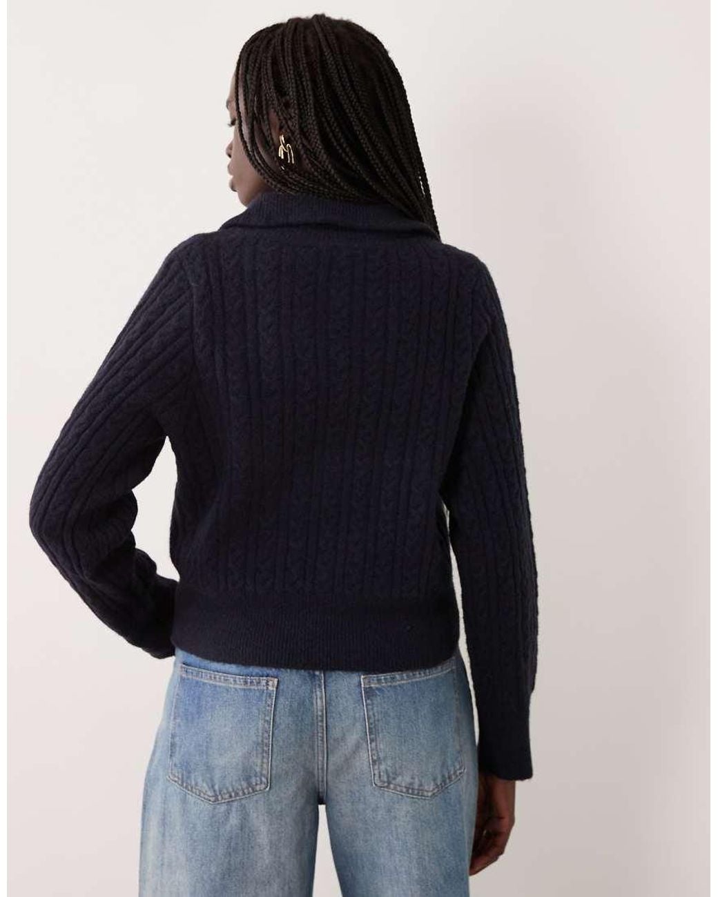 Miss Selfridge Blue Cable Collar Button Through Cardigan