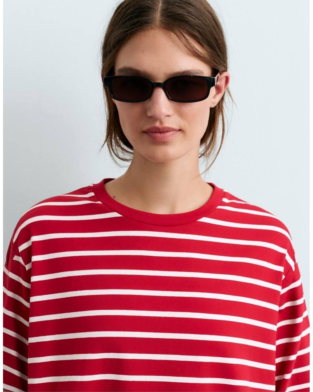 Oysho Black Boxy Long-sleeved Striped Cotton-blend T-shirt