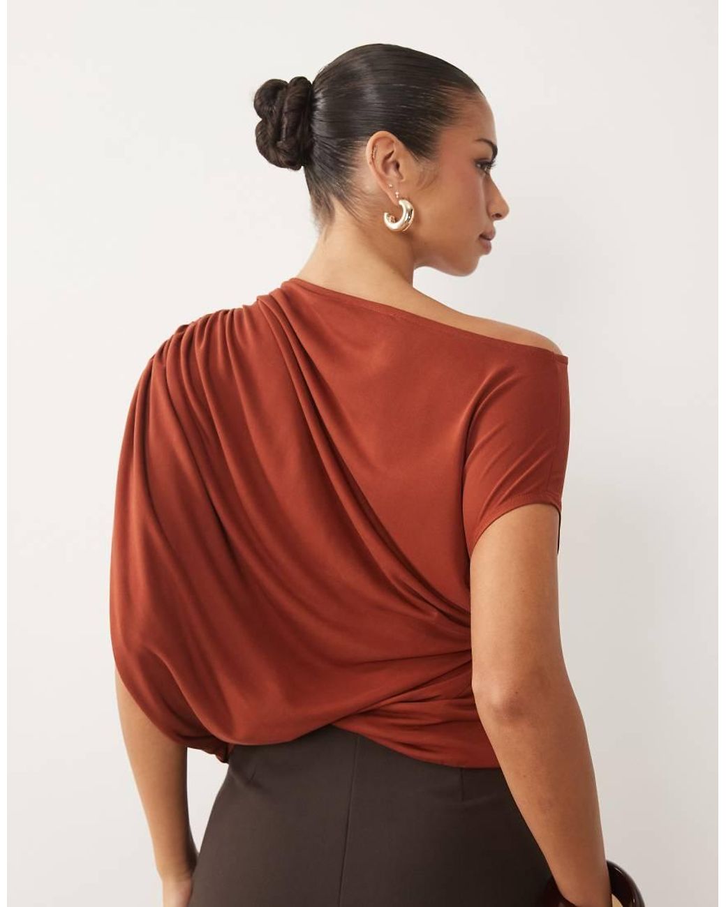 ASOS Red Asymmetric Ruched Cape Sleeve Top