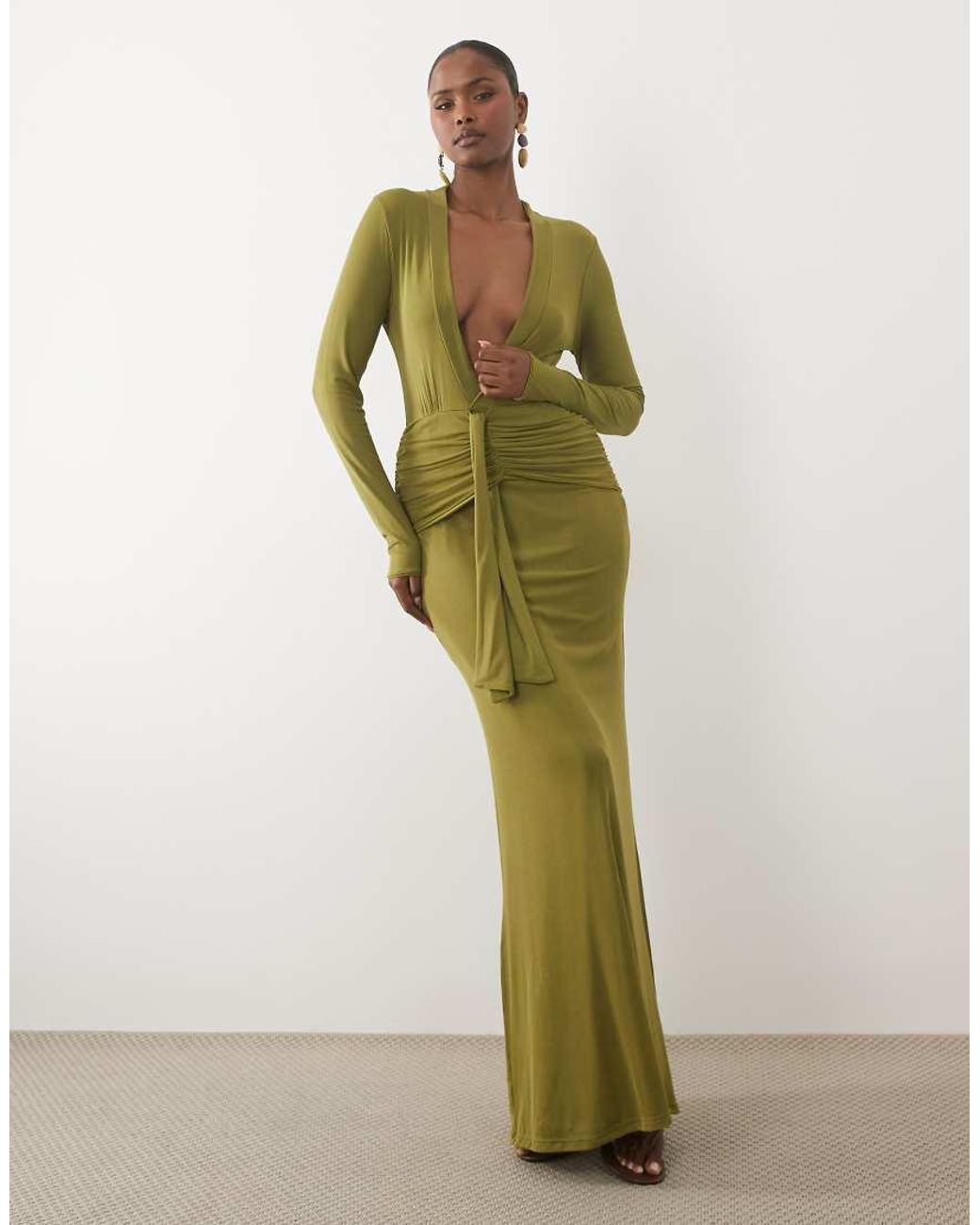 ASOS Green Super Plunge Draped Front Maxi Dress
