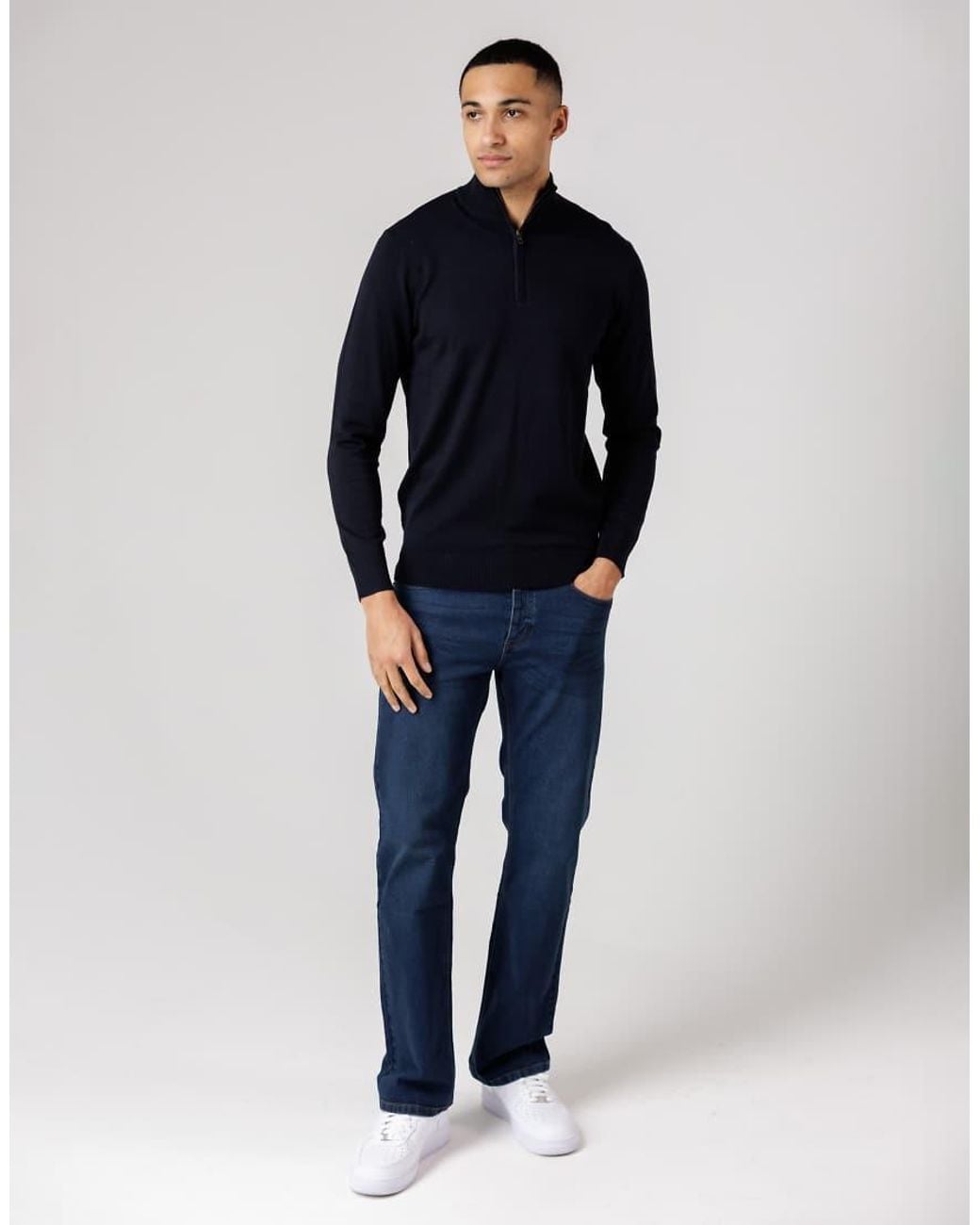 French Connection Blue 1/2 Zip Knitted Jumper for men