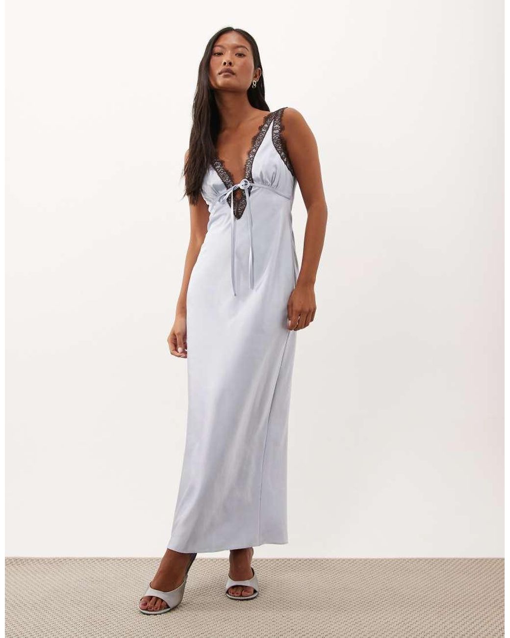 Miss Selfridge White Satin And Lace V-neck Maxi Dress