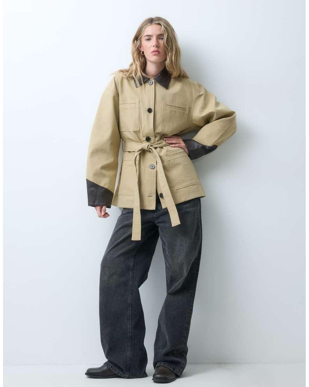Object Natural Tie-waist Short Jacket With Contrast Details