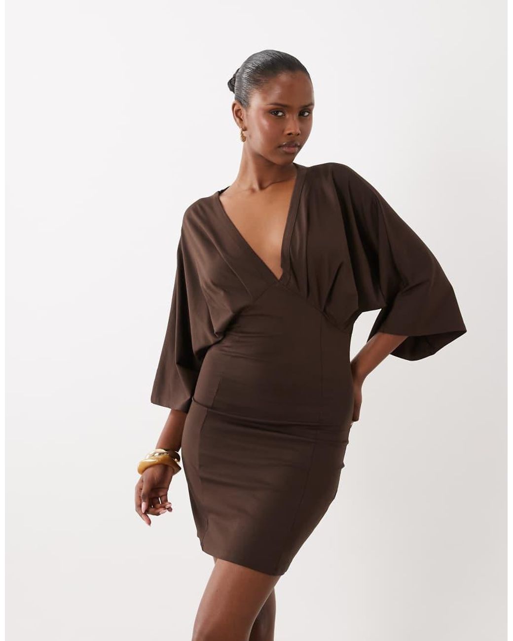 ASOS Natural Grecian V Neck Mini Dress