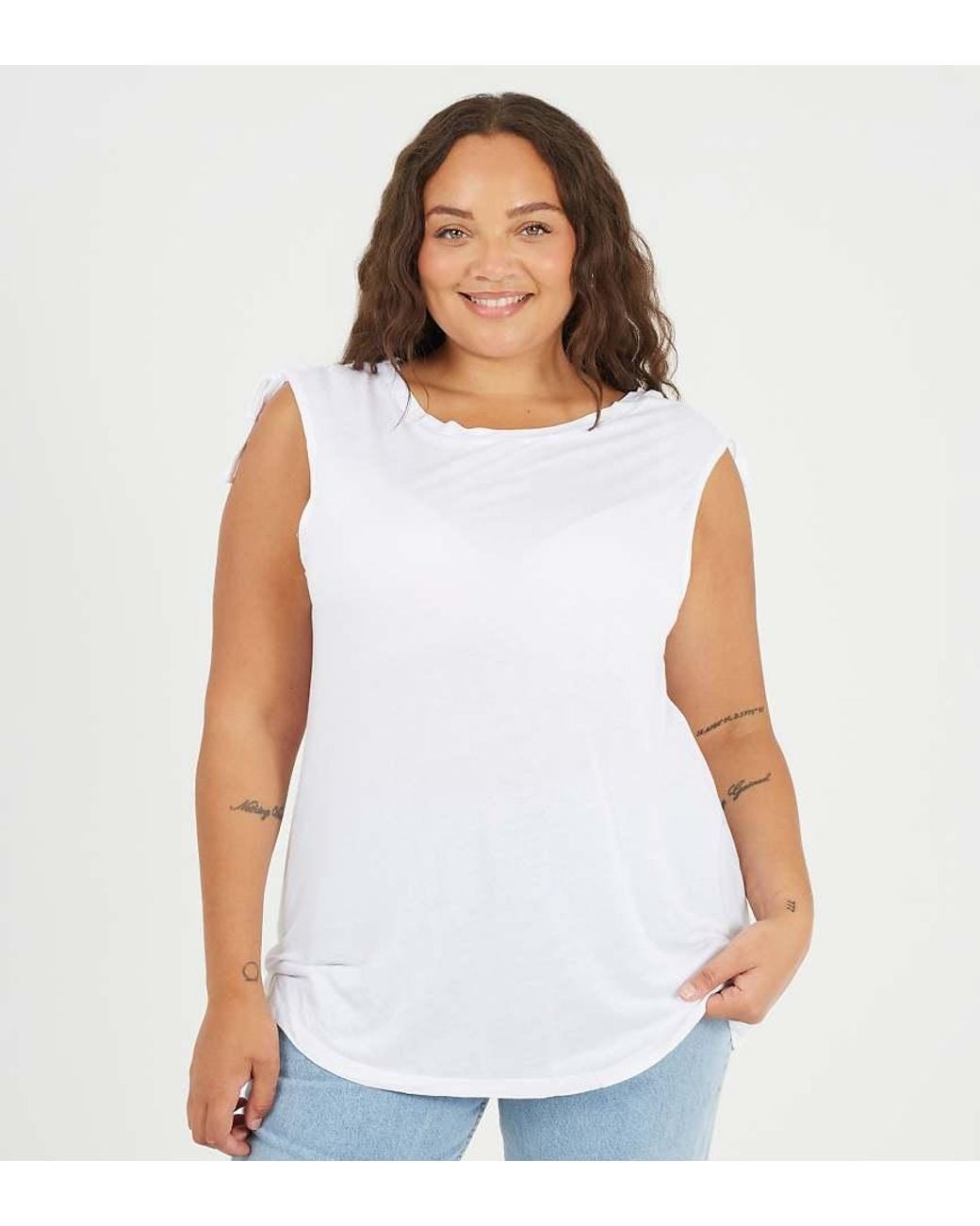 Brave Soul White Curve Drawstring Shoulder Longline Vest