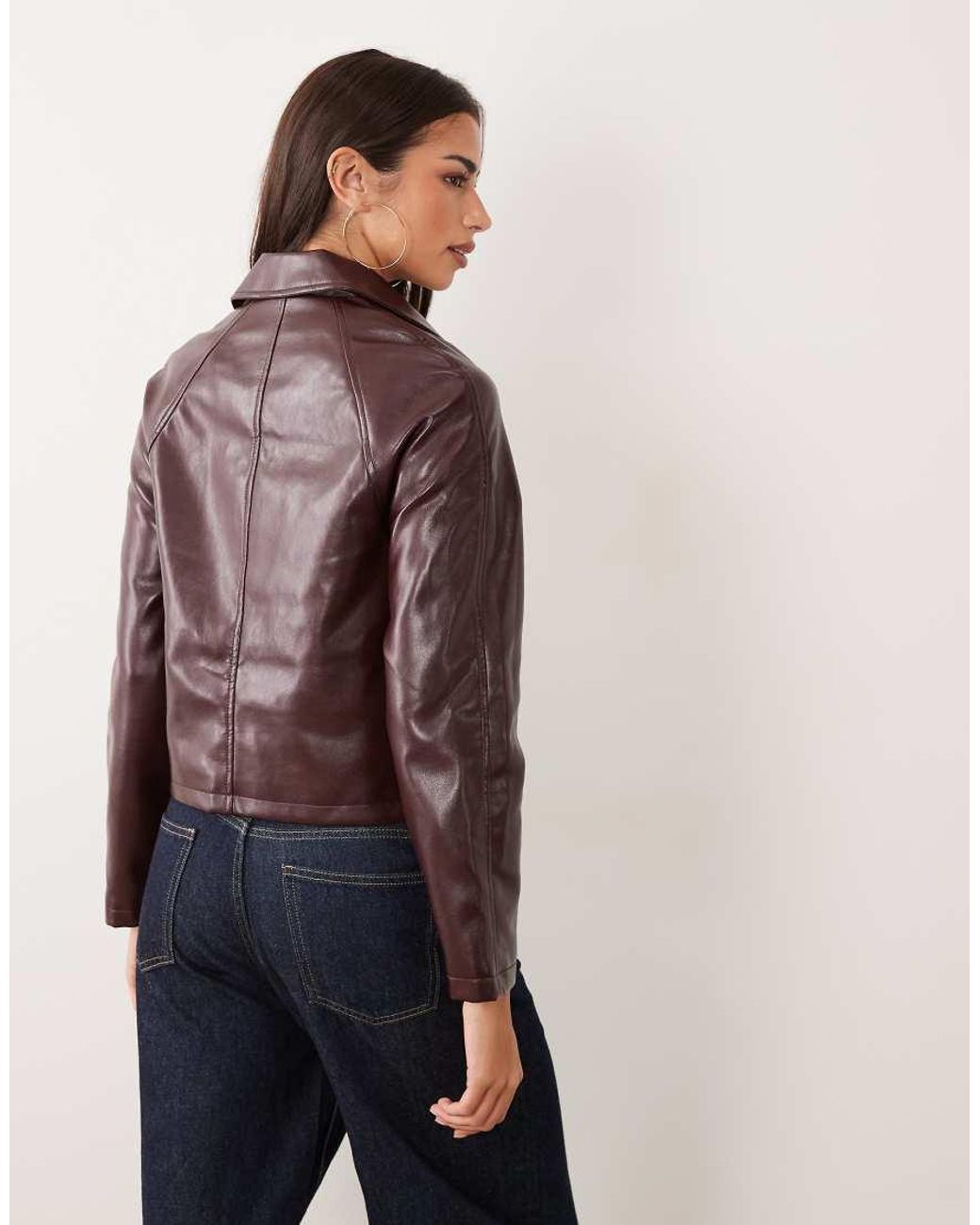 New Look Red Bubble Hem Faux Leather Jacket