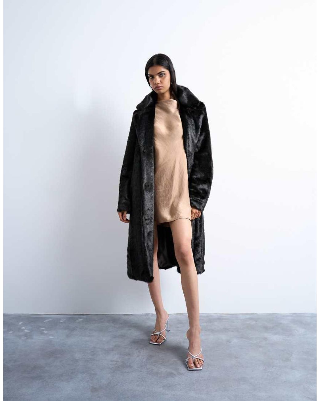 TOPSHOP Brown Cowl Back Long Sleeve Mini Satin