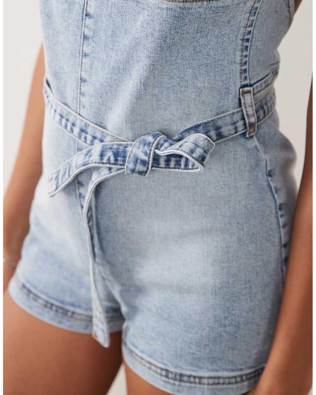 Miss Selfridge Blue Plunge Tie Waist Playsuit