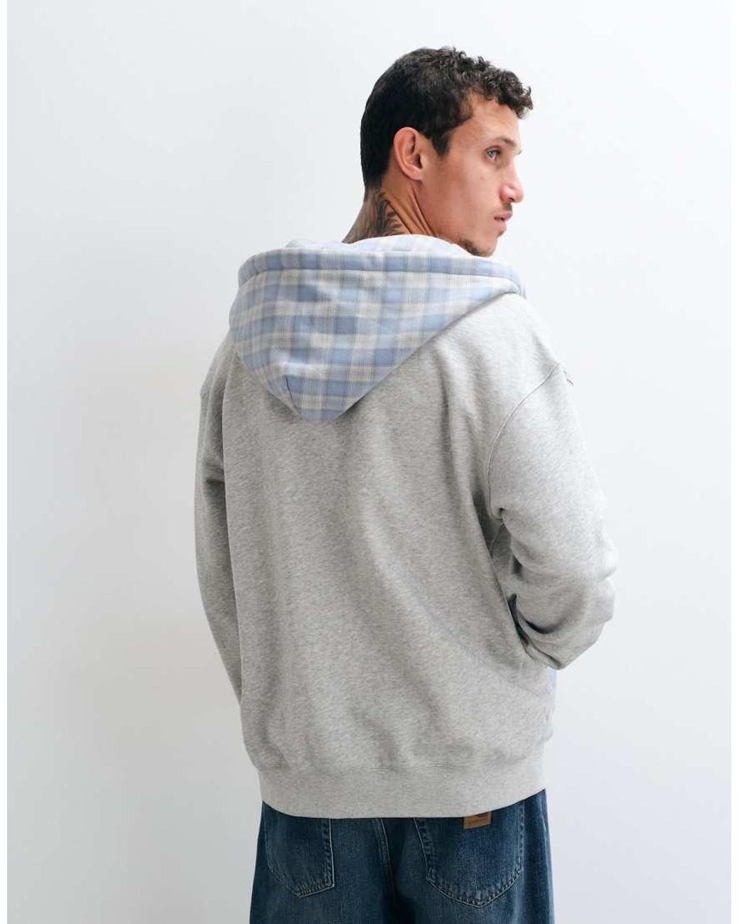 Colt MCR Gray Colt Heavyweight Regular Fit Contrast Gingham Zip Through Hoodie for men