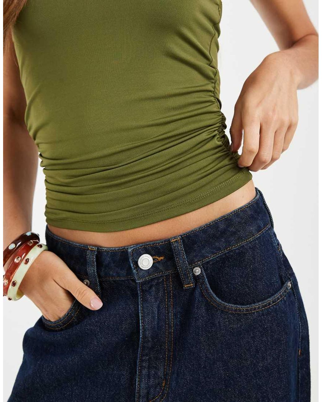 Pieces Green Slinky Halter Neck Top