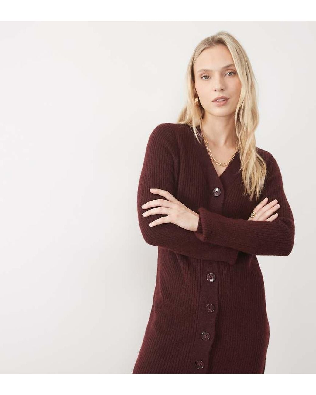 Vero Moda Brown Button Front Balloon Sleeve Knitted Mini Dress