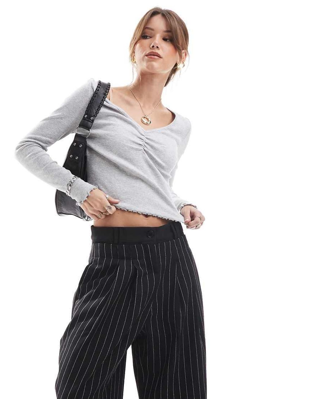ONLY White Ruched Front Detail Long Sleeve Top