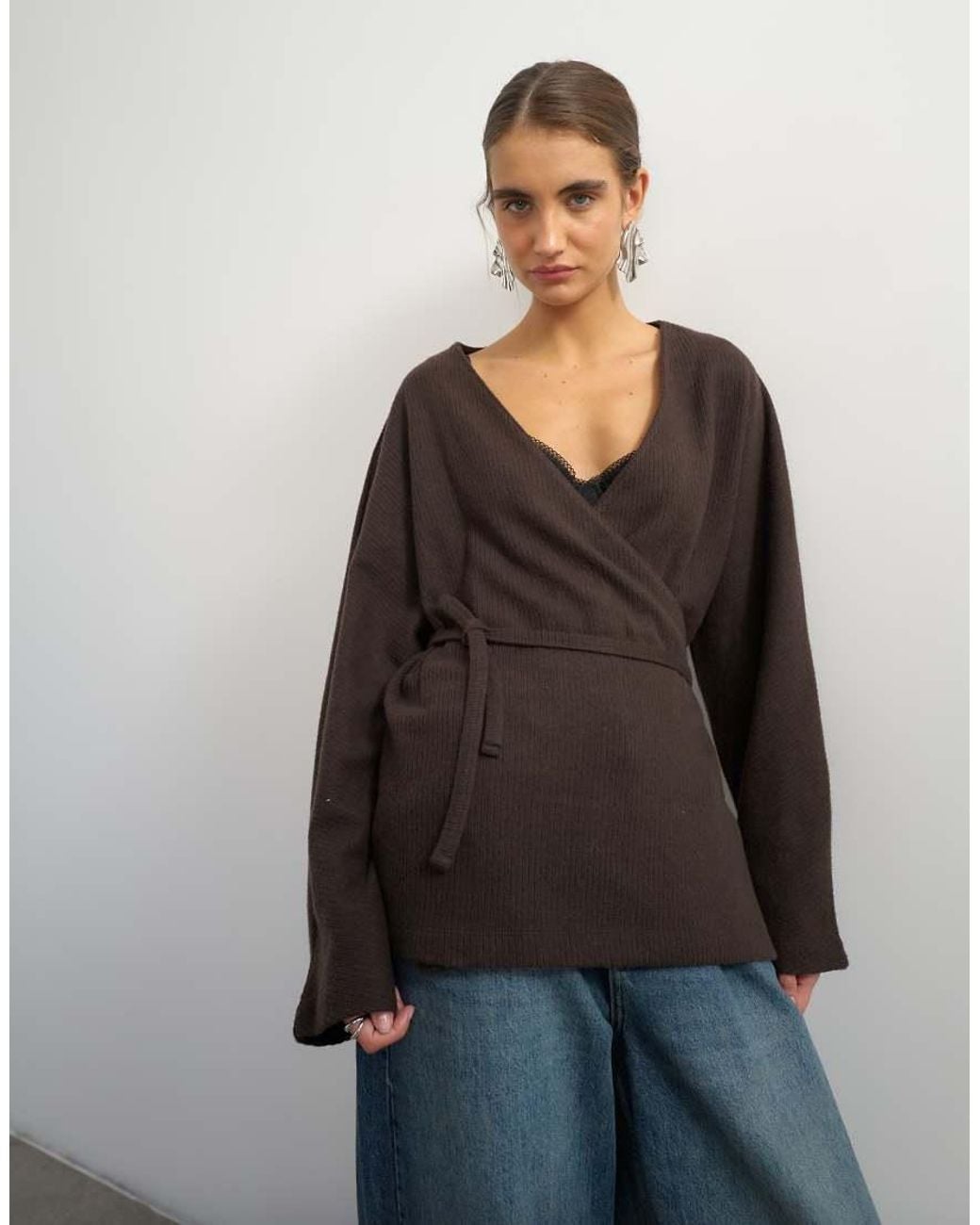 TOPSHOP Black Supersoft Wrap Detail Top Co-ord