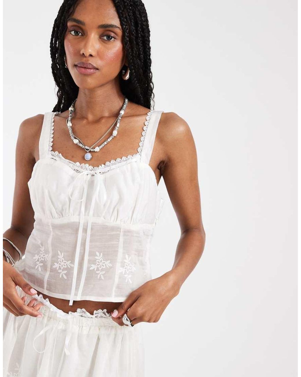 House Of Sunny White Blossom Embroidered Lace Milkmaid Top
