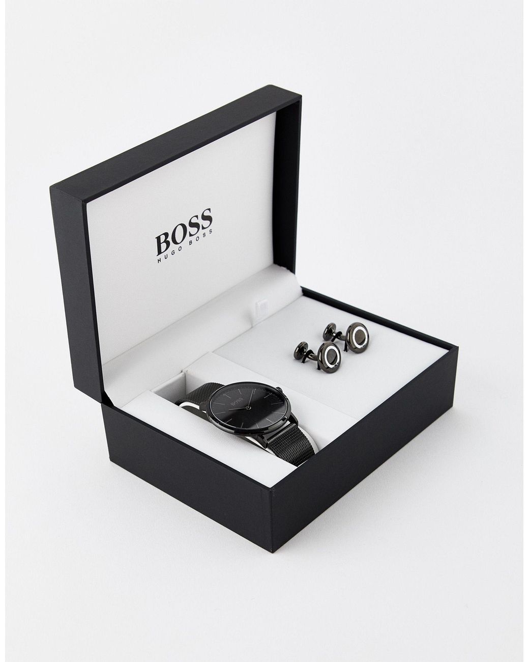 BOSS by HUGO BOSS – Geschenkset mit Netzarmbanduhr und Manschettenknöpfen  in Grau für Herren | Lyst DE
