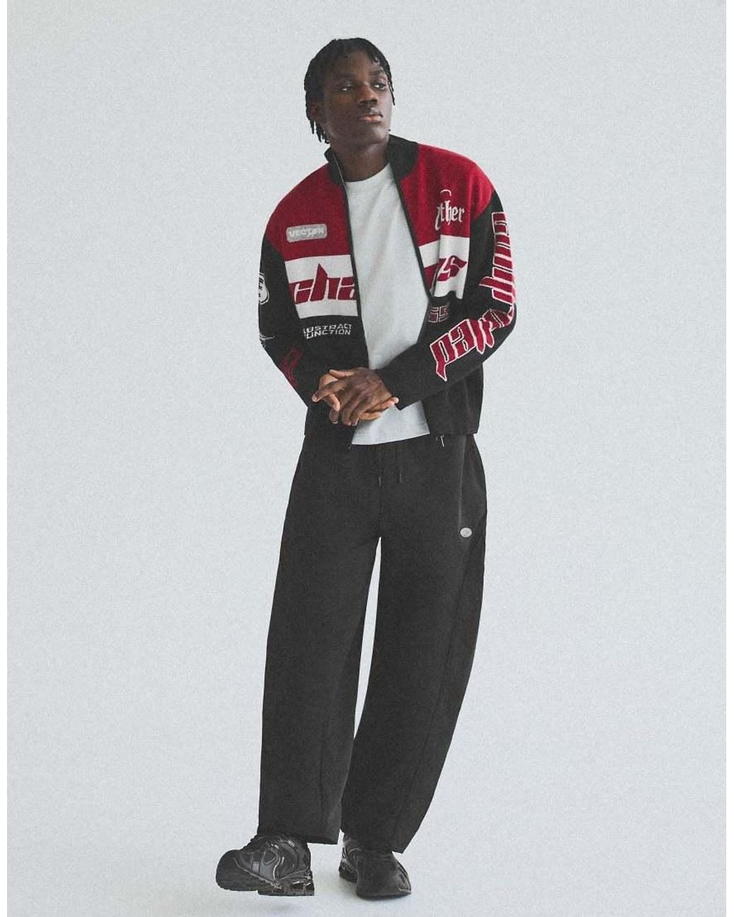 Bershka Red Racing Zip-up Knit Jacket for men