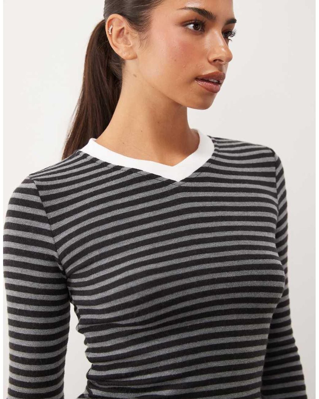 Lioness Gray Barbie V-Neck Long Sleeve Top