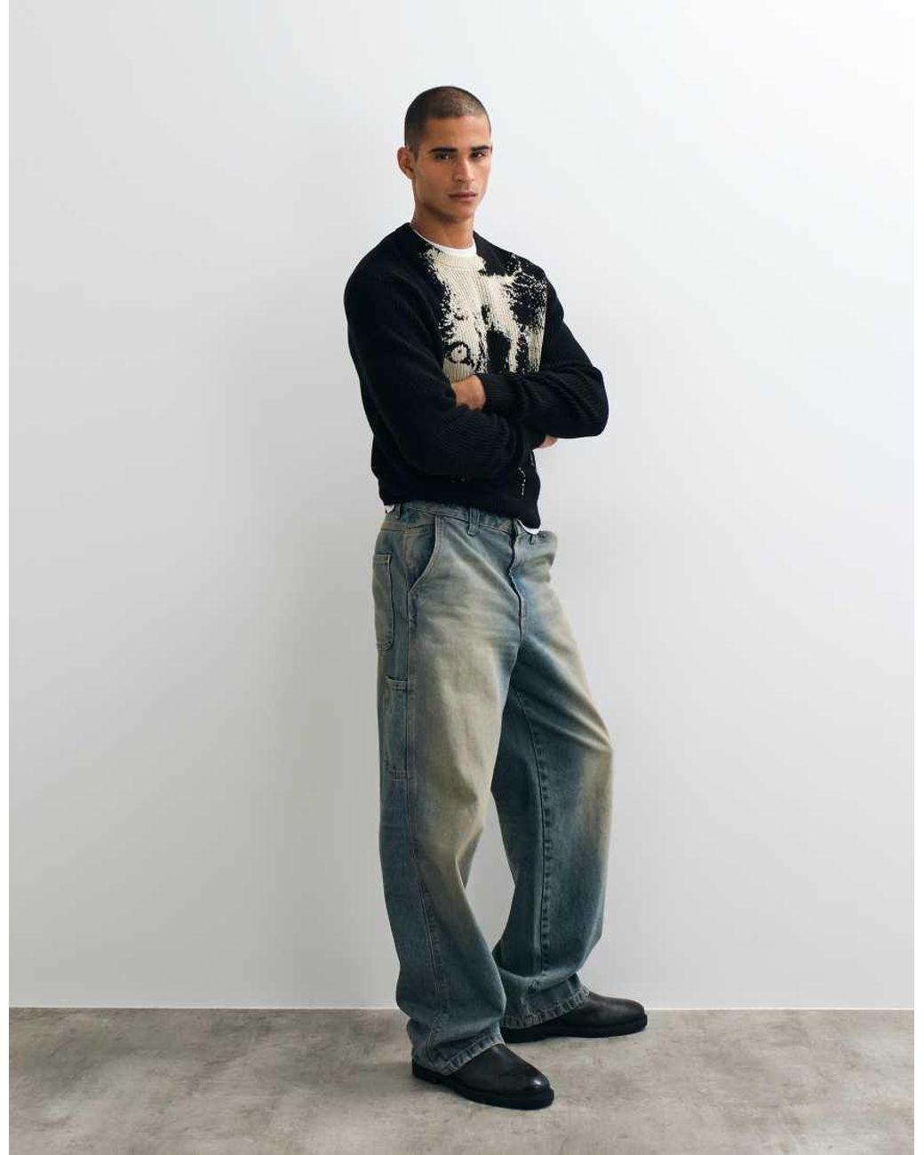 Weekday Blue Oversized Jumper With Wolf Graphic for men
